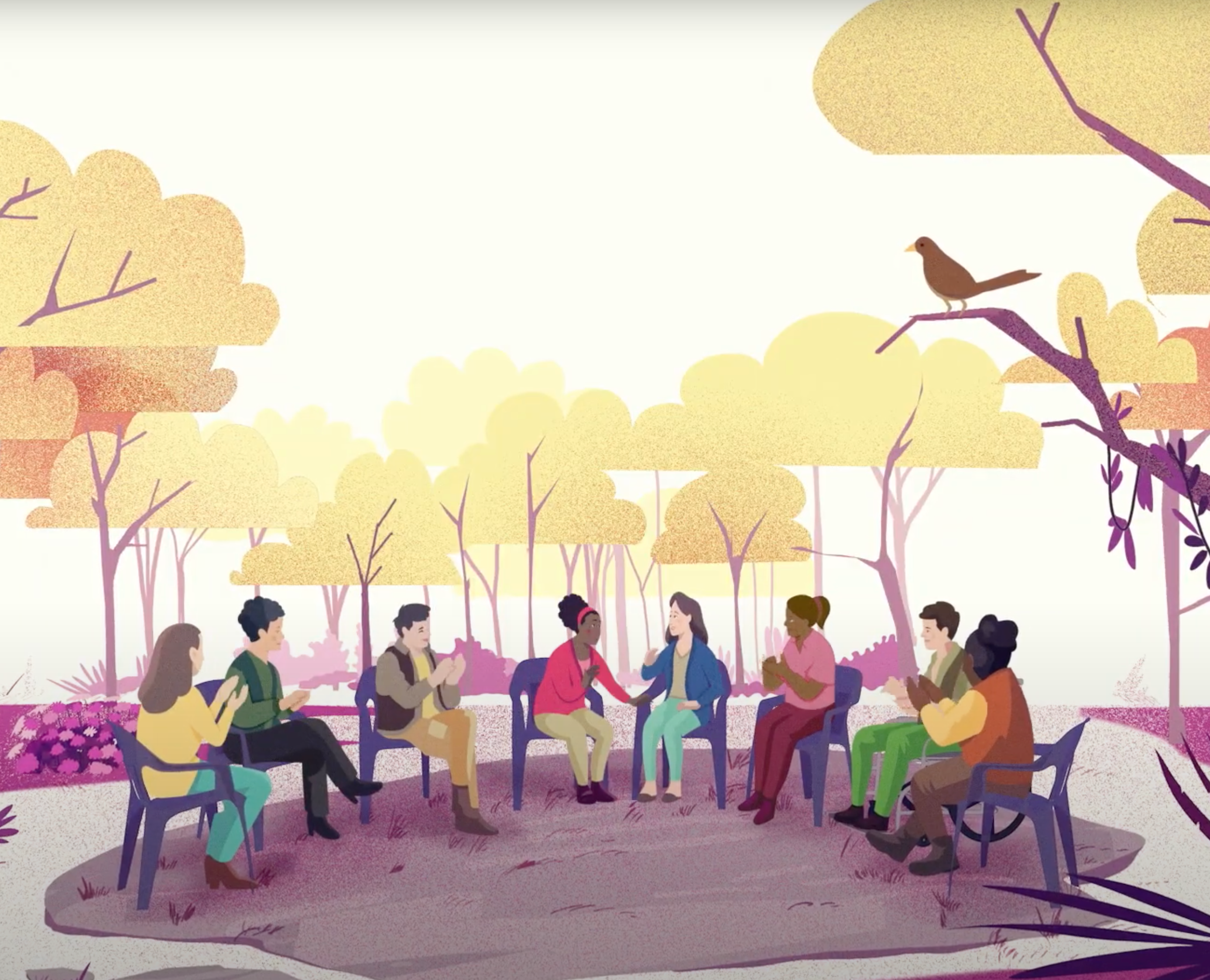 illustration of people gathering at a park